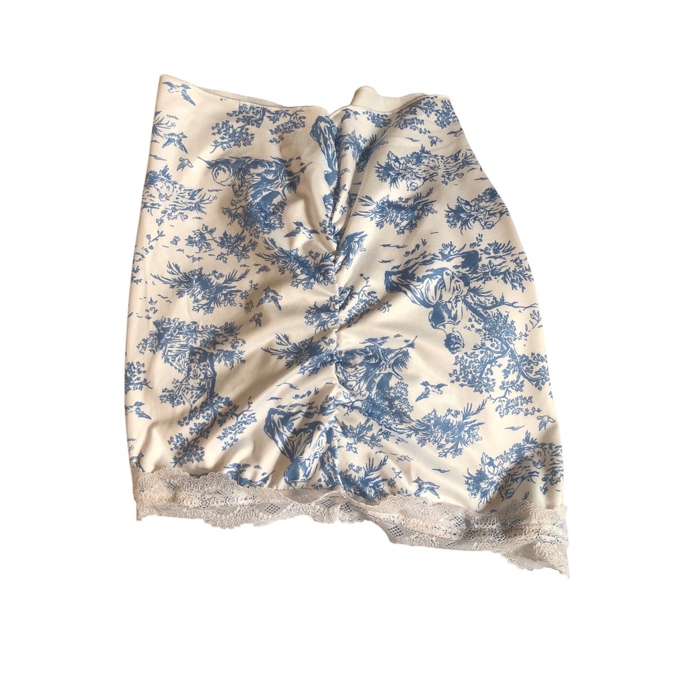 Blue Toile Victorian Lace Trim Cottagecore Tube Top Romantic  Coquette Bow Small - Picture 6 of 7